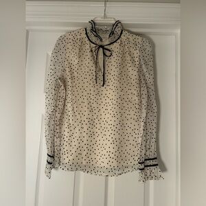 LOFT Cream Blouse with Black Polka Dots